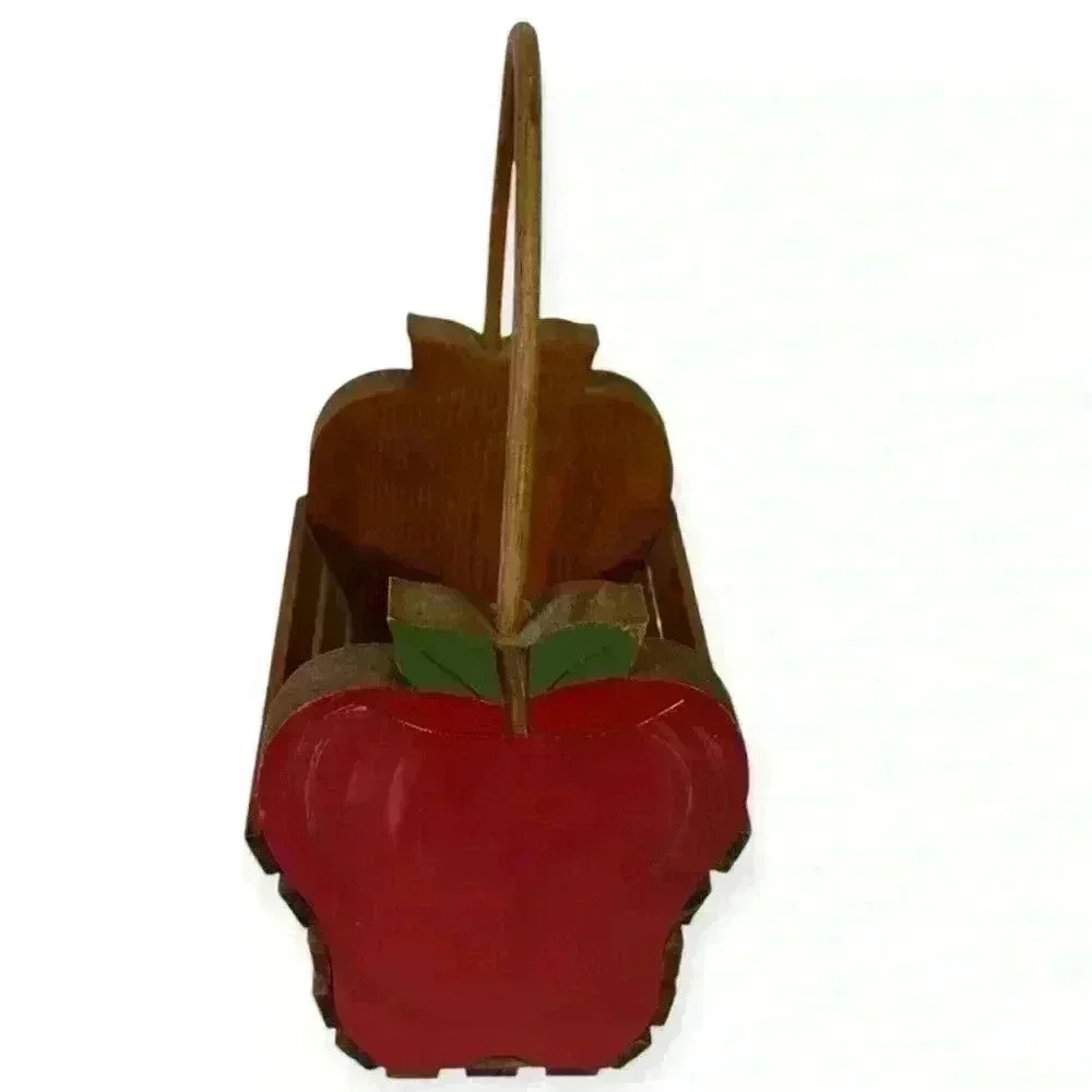 Vintage Wooden Apple Basket with Handle - Rustic Farmhouse Decor